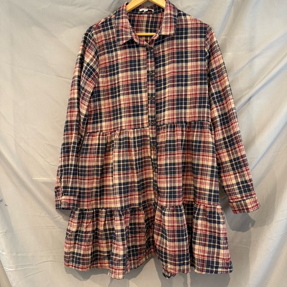 FASHIONNOVA Plaid Button-Up Baby Midi Dress Plaid Size XL